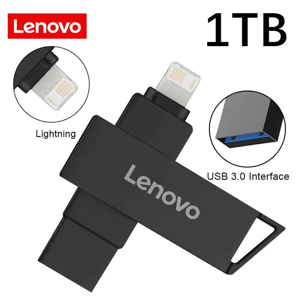 Lenovo Pen Drive 2TB 1TB USB Flash Drive For Iphone OTG Lightning USB 3.0 Metal 2-in-1 Pendrive High Speed Memory Stick 128GB