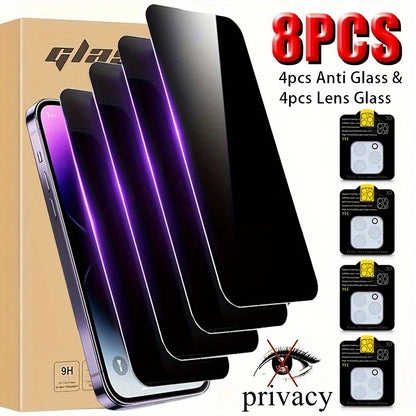 8in1 Privacy Screen Protector for iPhone 15 Pro Max 15 Plus Lens Glass Anti-Spy Tempered Glass for iPhone 14 Pro Max 11 12 13