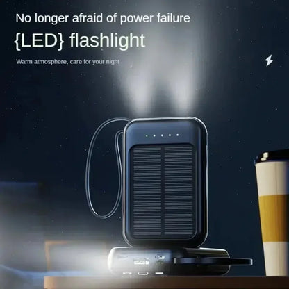 New Solar 10000mah External Battery Led Charger Portable Mobile Phone Solar Power Bank Built in Cable Mini Power Banks