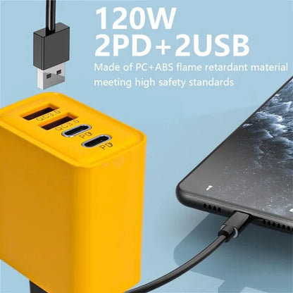 120W Fast Charging 4 Ports Mobile Phone Charger QC3.0 USB Type C Chargers Dual PD Wall Adapter EU/US/UK Plug for iPhone15 Xiaomi