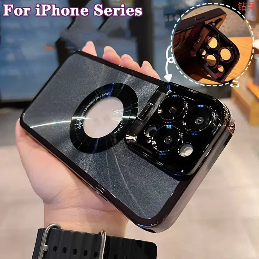 Case For iPhone 16 15 14 Pro Max Magsafe Mirror CD print iPhone 13 Pro Maxmissed label magnetic suction phone lens holder Cover