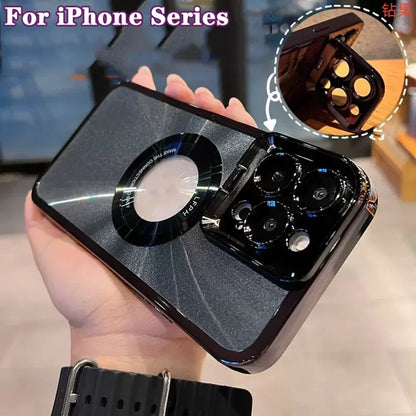 Case For iPhone 16 15 14 Pro Max Magsafe Mirror CD print iPhone 13 Pro Maxmissed label magnetic suction phone lens holder Cover