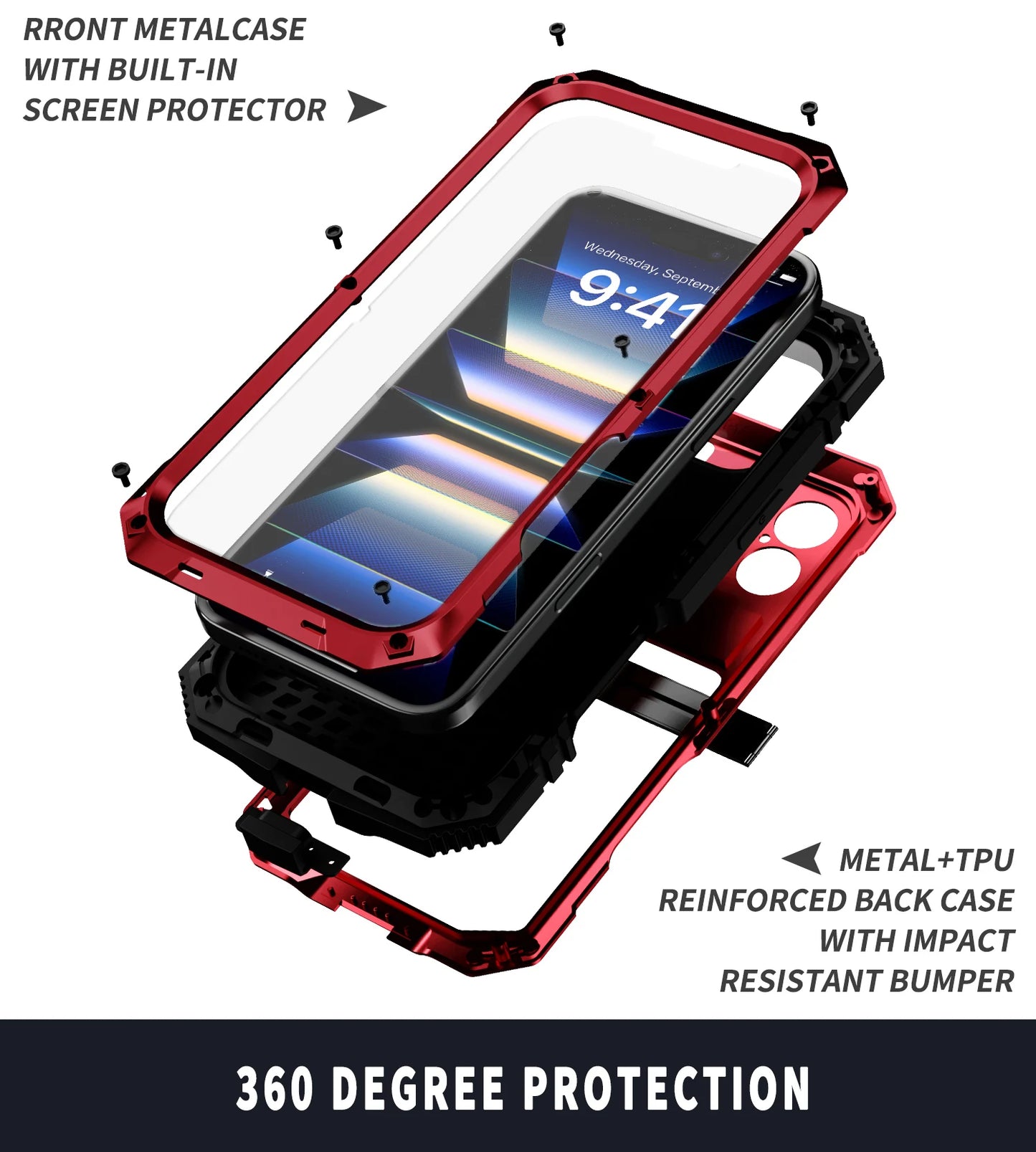 for iPhone 16 Pro Max iPhone 16 Plus 16 Pro Case Full-Body Rugged Armor Shockproof Protective Kickstand Aluminum Metal Cover