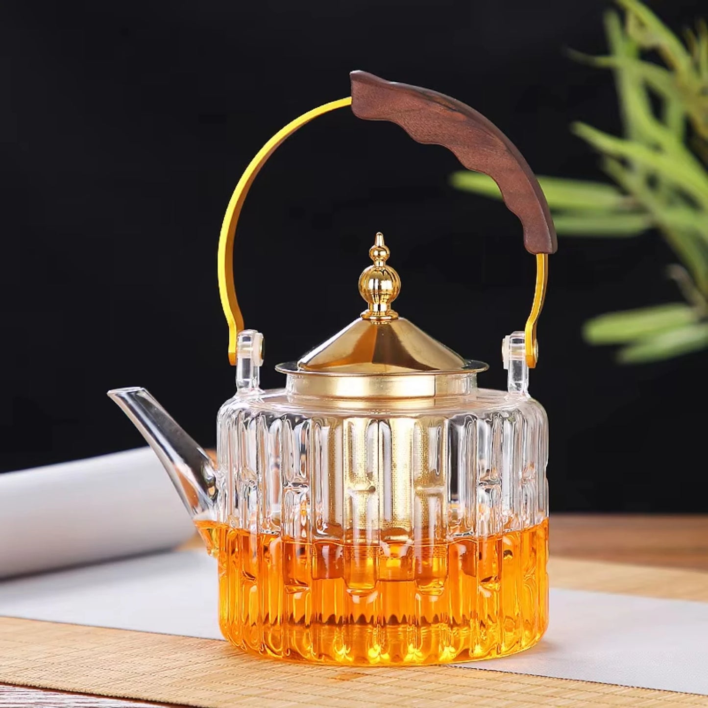 1000ML Glass Tea Pot with Tea Infuser Teapot Gold Heat Resistant Water Kettle  Coffee Flower Tea Teapots  Kitchen Teawear