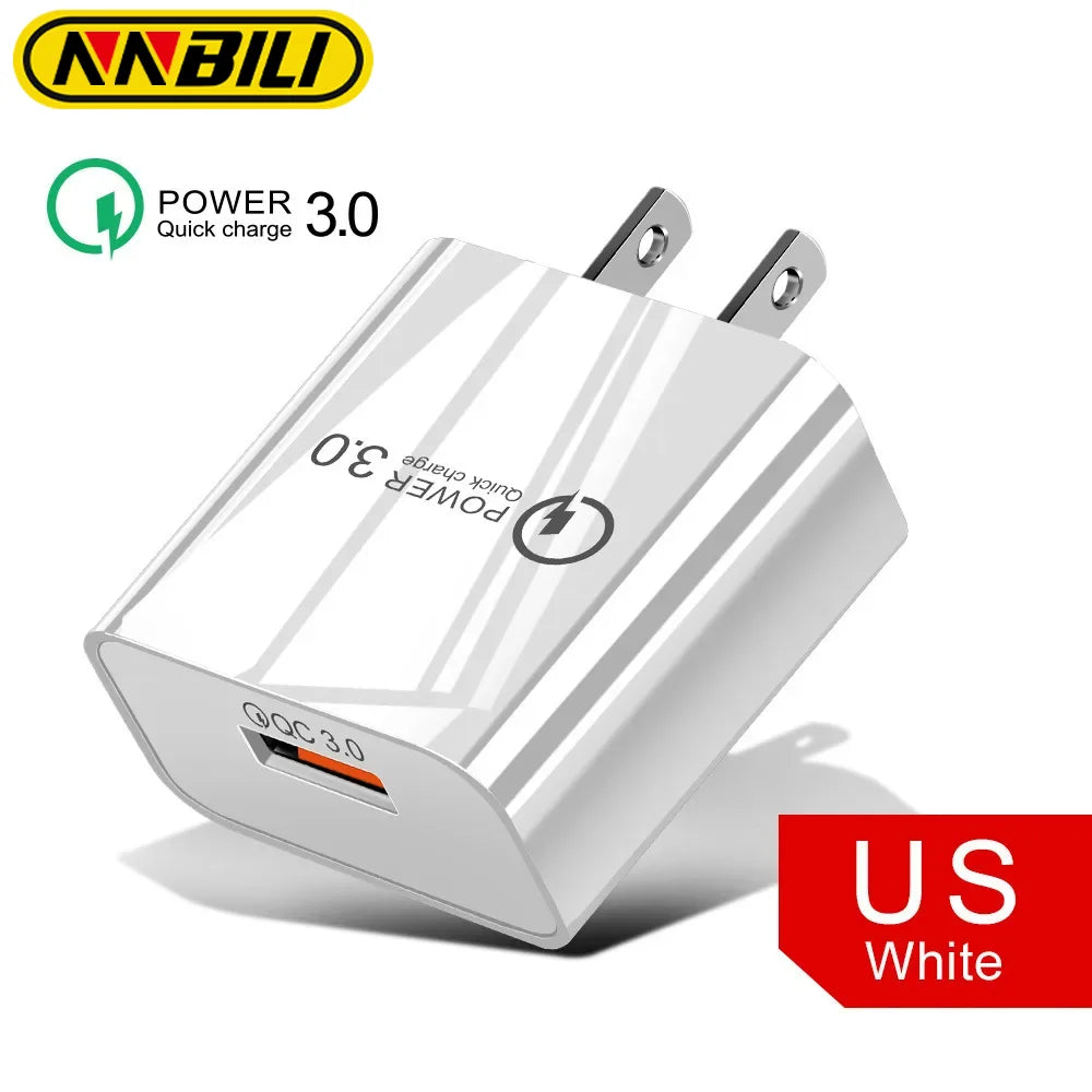 NNBILI 18W 3A Fast Charger USB Charger Quick Charge 3.0 Phone Charger for iPhone for Huawei Samsung Xiaomi 14 Redmi EU US Plug