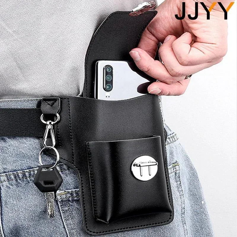 Men Leather Vintage Pack Waist Bag Belt Clip Phone Holster Travel Hiking Cell Mobile Phone Case Cover Belt Pouch Purse Belt