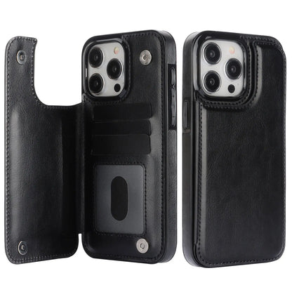 Double Buckle Leather Case for iPhone 15 Pro Max 15 Plus with Card Slots and Stand Function Drop Protection Cover