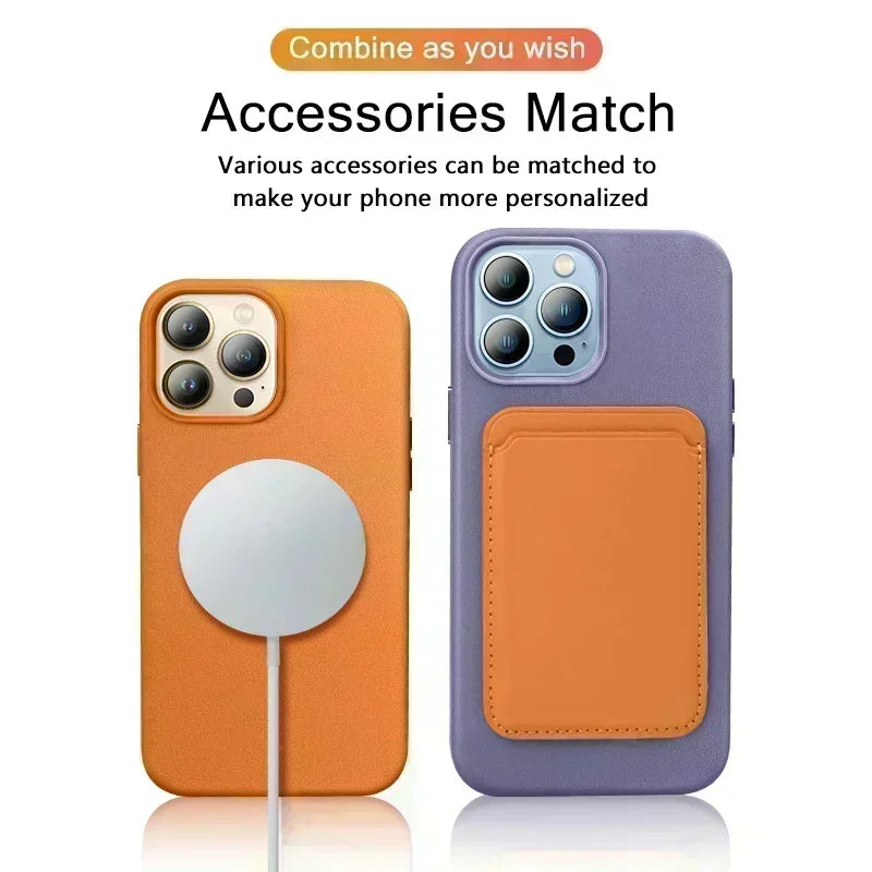 With Official Animation For Magsafe Leather Magnetic Case For iPhone 13 14 Pro Max Mini Plus Shockproof Phone Cases Accessories