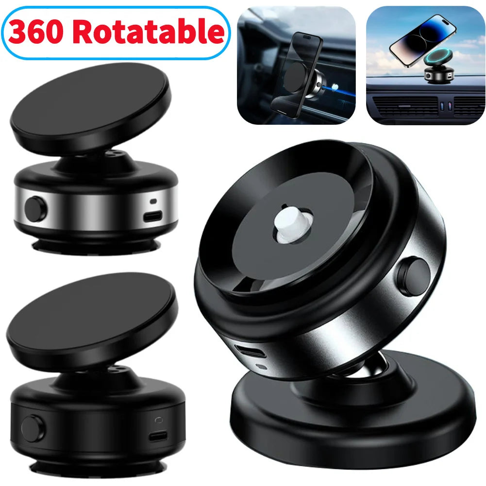 Wireless Charge 360°Rotatable Magnetic Vacuum Car Holder Mobile Phone Bracket GPS Navigation Stand for iPhone 15 14 13 Huawei