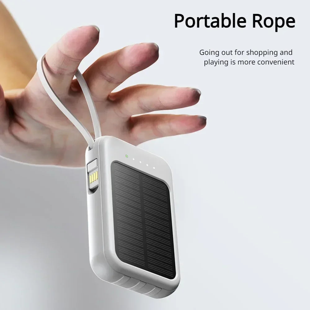 New Solar 10000mah External Battery Led Charger Portable Mobile Phone Solar Power Bank Built in Cable Mini Power Banks