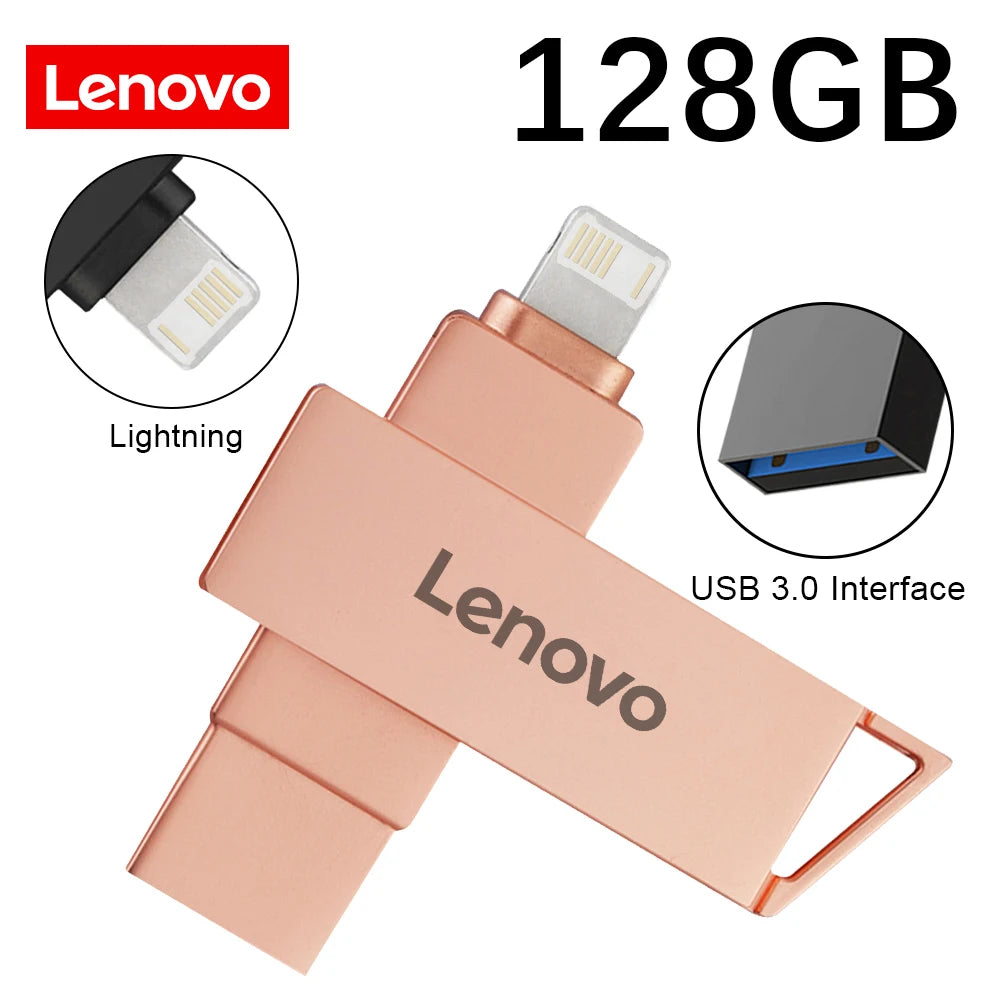 Lenovo Pen Drive 2TB 1TB USB Flash Drive For Iphone OTG Lightning USB 3.0 Metal 2-in-1 Pendrive High Speed Memory Stick 128GB