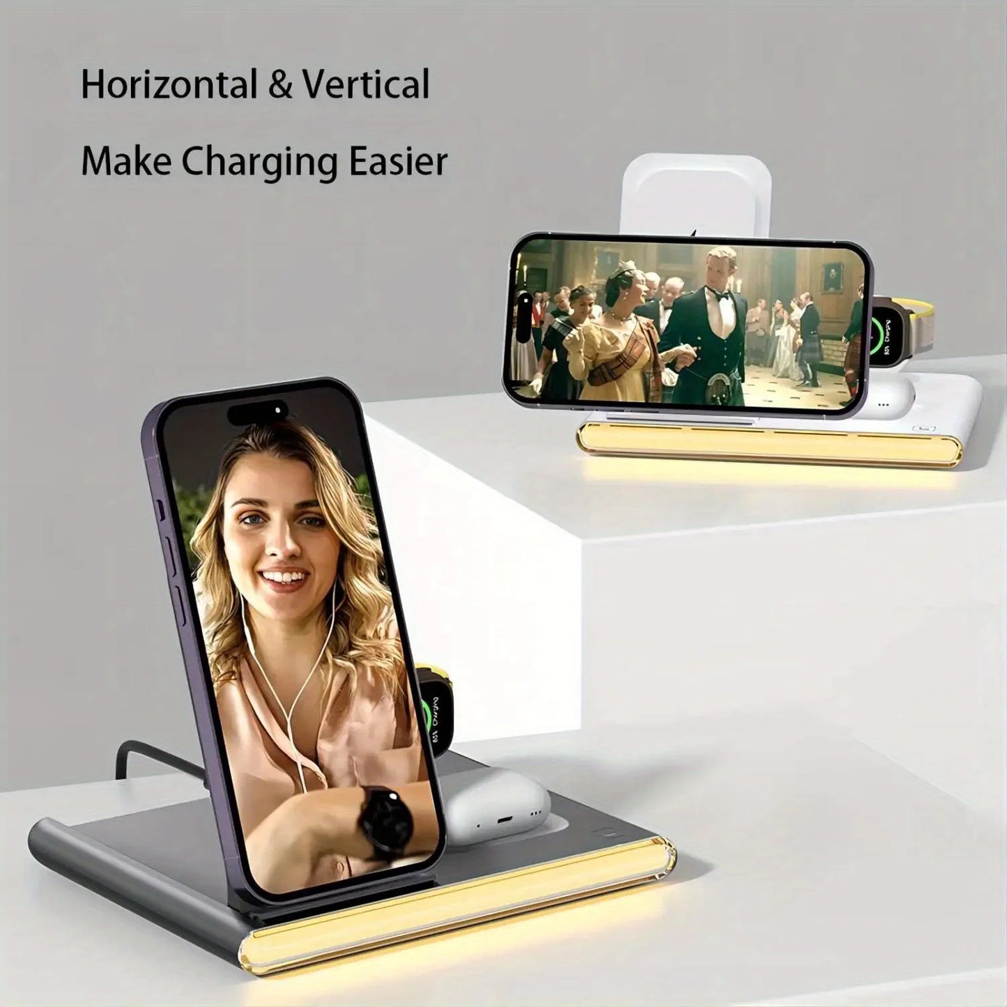 4 in 1 Fast Charing Wireless Charger Station with 30W PD Charger for IPhone/ Samsung All Phones and Watches Earbuds Series