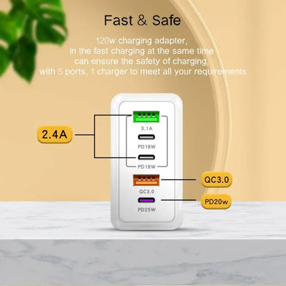 Xiaomi Supercharge USB Type C Cable QC3.0 120W PD Super fast Charger for Samsung iPhone Huawei Universal 5 Port Quick Charger