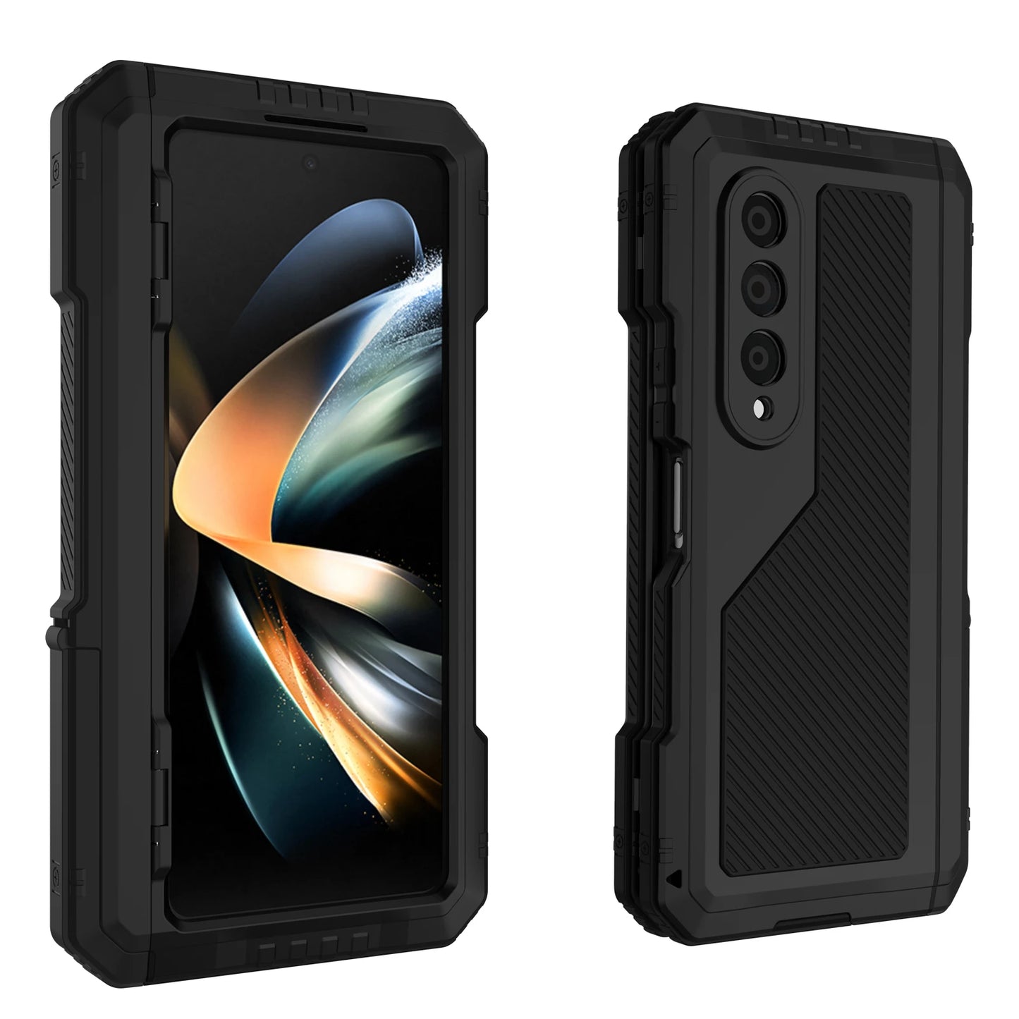 for Samsung Galaxy Z Fold 4 Metal Case with Kickstand, 3 Layers Full Body Protective Shockproof Aluminium Cover for Z Fold 4