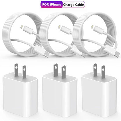 1-3Set 20W US USB C Port Fast Charger For iPhone 14 13 12 11 Pro Max Plus XR Xs 7 8 3.3 Ft USB C Fast Charging Cable Accessories