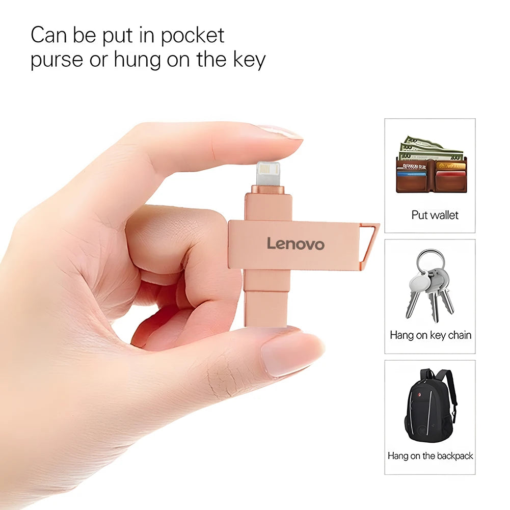 Lenovo Pen Drive 2TB 1TB USB Flash Drive For Iphone OTG Lightning USB 3.0 Metal 2-in-1 Pendrive High Speed Memory Stick 128GB