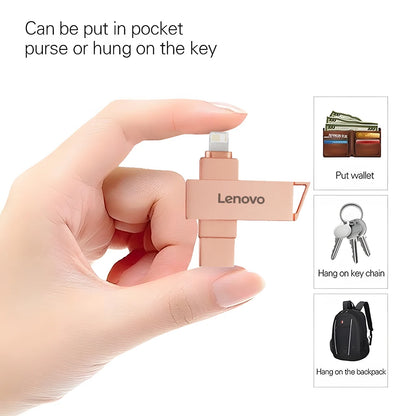 Lenovo Pen Drive 2TB 1TB USB Flash Drive For Iphone OTG Lightning USB 3.0 Metal 2-in-1 Pendrive High Speed Memory Stick 128GB