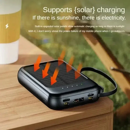 New Solar 10000mah External Battery Led Charger Portable Mobile Phone Solar Power Bank Built in Cable Mini Power Banks