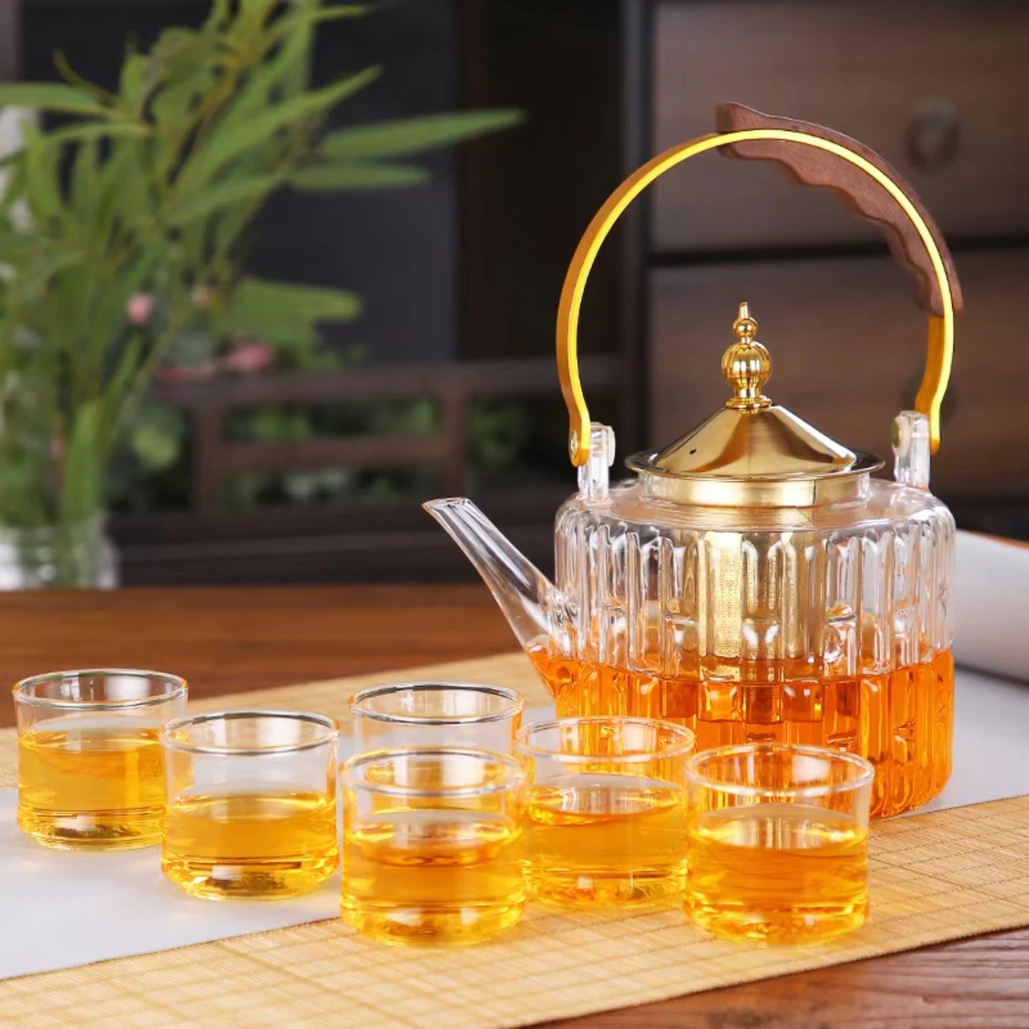 1000ML Glass Tea Pot with Tea Infuser Teapot Gold Heat Resistant Water Kettle  Coffee Flower Tea Teapots  Kitchen Teawear