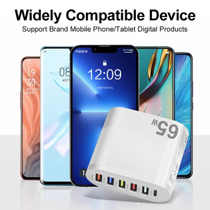 Muti 6 Ports Charger 65W USB High Speed Fast Charging PD Mobile Phone Wall Adapter for Huawei Mate 60 Xiaomi 13Quick Charge 3.0