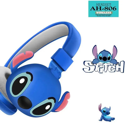 New Disney Stitch Wireless Bluetooth Headphones AH-806 HIFI Stereo Sound Foldable Headsets with Mic Anime Cartoon Children Gift