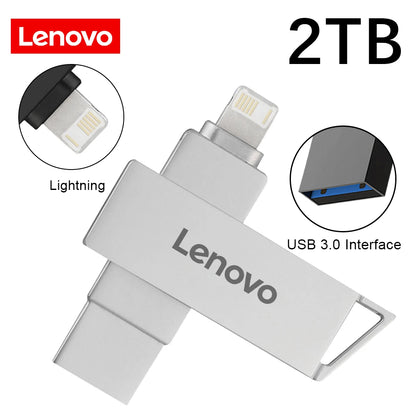 Lenovo Pen Drive 2TB 1TB USB Flash Drive For Iphone OTG Lightning USB 3.0 Metal 2-in-1 Pendrive High Speed Memory Stick 128GB