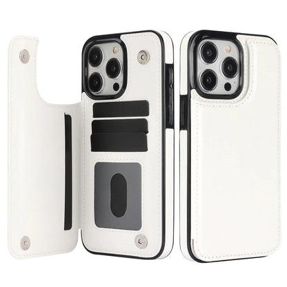 Double Buckle Leather Case for iPhone 15 Pro Max 15 Plus with Card Slots and Stand Function Drop Protection Cover