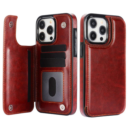 Double Buckle Leather Case for iPhone 15 Pro Max 15 Plus with Card Slots and Stand Function Drop Protection Cover