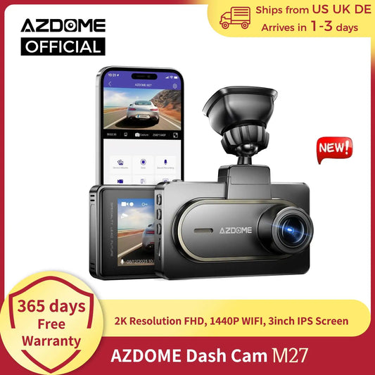 AZDOME Dash Cam M27 Car DVR 2K Resolution FHD 1440P WiFi 3inch IPS Screen Car Recorders Night Vision Parking Monitor G-Sensor