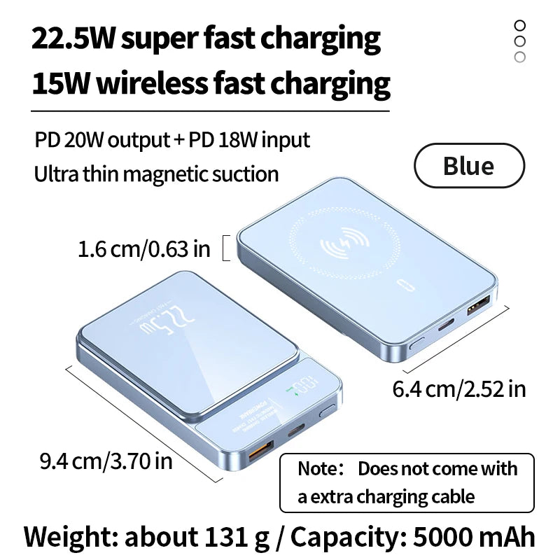 5000mAh portable magnetic wireless charging power bank 22.5W super fast charging digital display mobile phone power bank