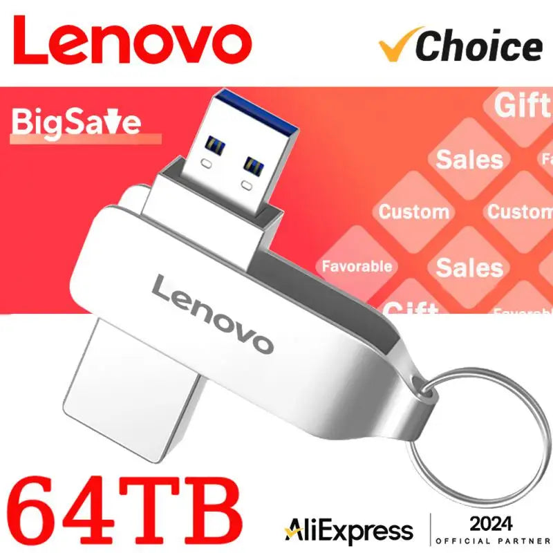 Lenovo 2TB USB 3.0 Flash Drive 2TB High-Speed Pen Drive 16TB 64TB Metal Waterproof Type-C PenDrive for Computer Storage Device