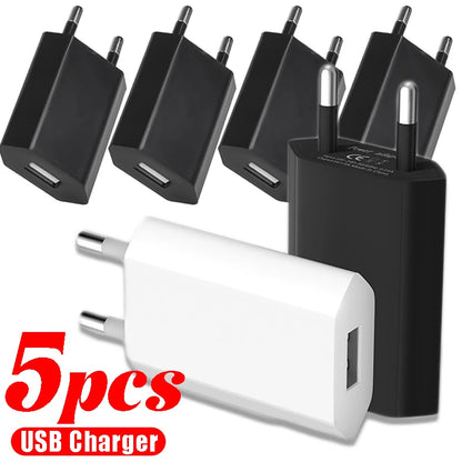 1/5Pcs Universal EU Plug Travel Mini USB Wall Charger 5V/1A Power Adapter Mobile Phone Charging for IPhone Samsung Xiaomi Huawei