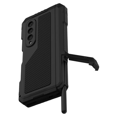 for Samsung Galaxy Z Fold 4 Metal Case with Kickstand, 3 Layers Full Body Protective Shockproof Aluminium Cover for Z Fold 4