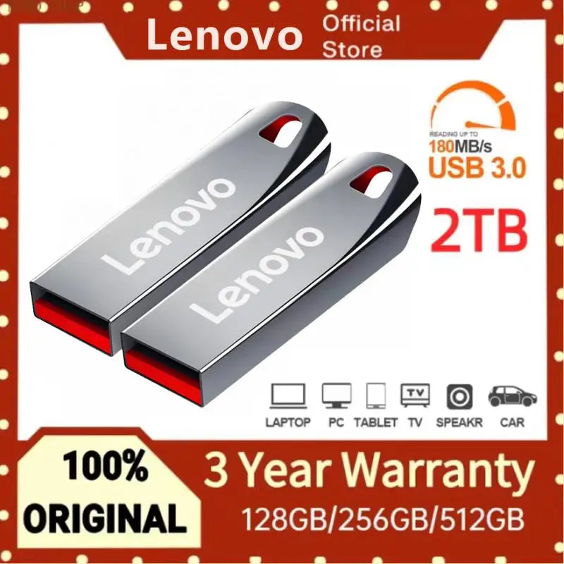 Lenovo Metal U Disk 2TB Portable Pen Drive 1TB High Speed USB 3.0 Type-C Interface Waterproof 1TB 512GB Memoria Usb Flash Disk