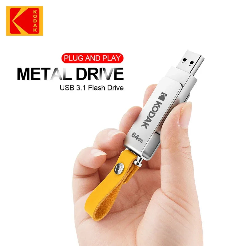 Kodak USB3.1 Metal Flash Drive 64GB 128GB 256GB High Speed Memory Stick Rotating USB Stick For PC Cars Car Key