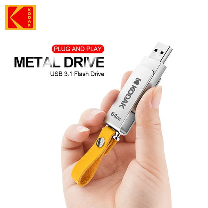 Kodak USB3.1 Metal Flash Drive 64GB 128GB 256GB High Speed Memory Stick Rotating USB Stick For PC Cars Car Key