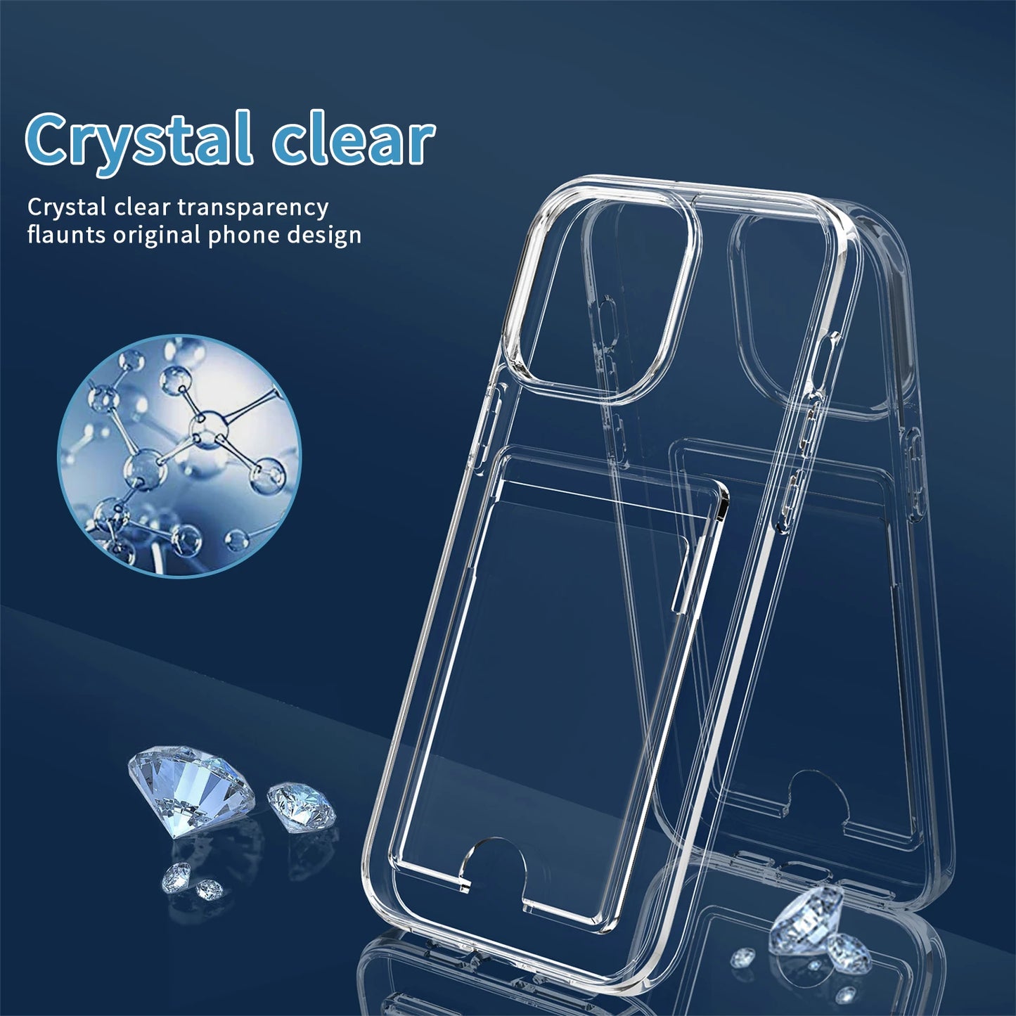 for iPhone 15 14 13 12 11 Pro Max Heavy Duty Protection Anti-Yellow Clear Case with Credit Card Holder ID Card Slot Design Case