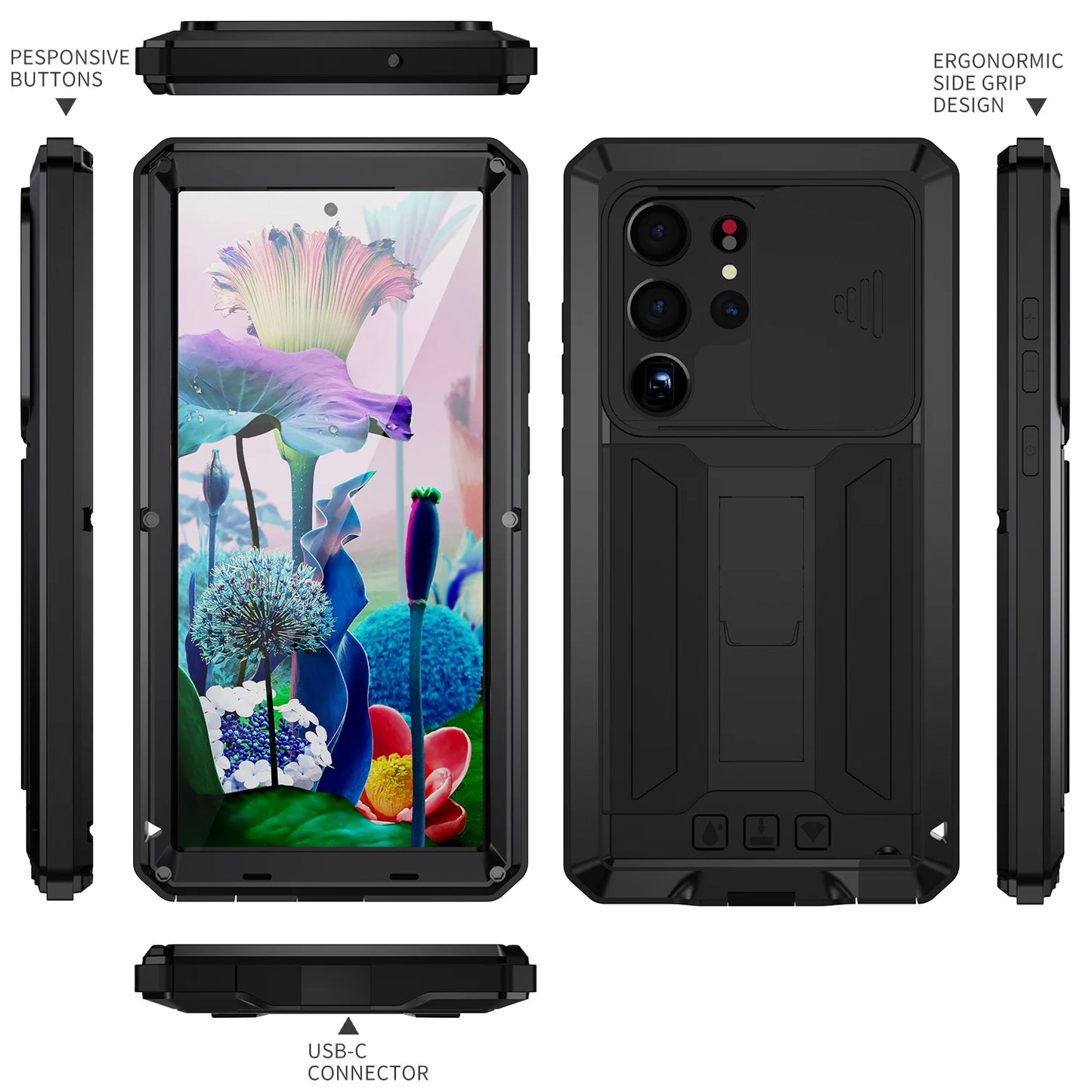 for Samsung Galaxy S23 Ultra 5G Case, Military Grade Full-Body Rugged with Built-in Kickstand Slide Camera Protective Cover Case