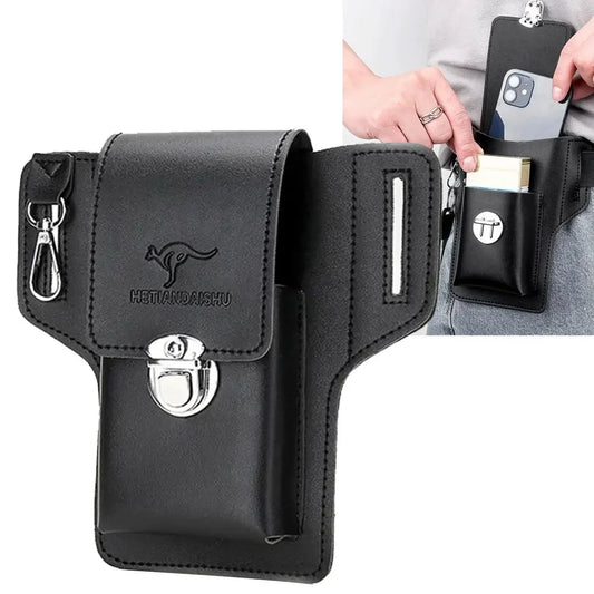 Men Leather Vintage Pack Waist Bag Belt Clip Phone Holster Travel Hiking Cell Mobile Phone Case Cover Belt Pouch Purse Belt