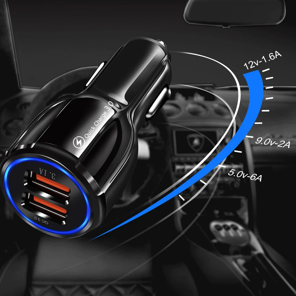 30W Car Charger Quick Charge Cigarette Lighter Adapter 2-Port USB A Fast Charging Phone Charger for iPhone Xiaomi Samsung Huawei