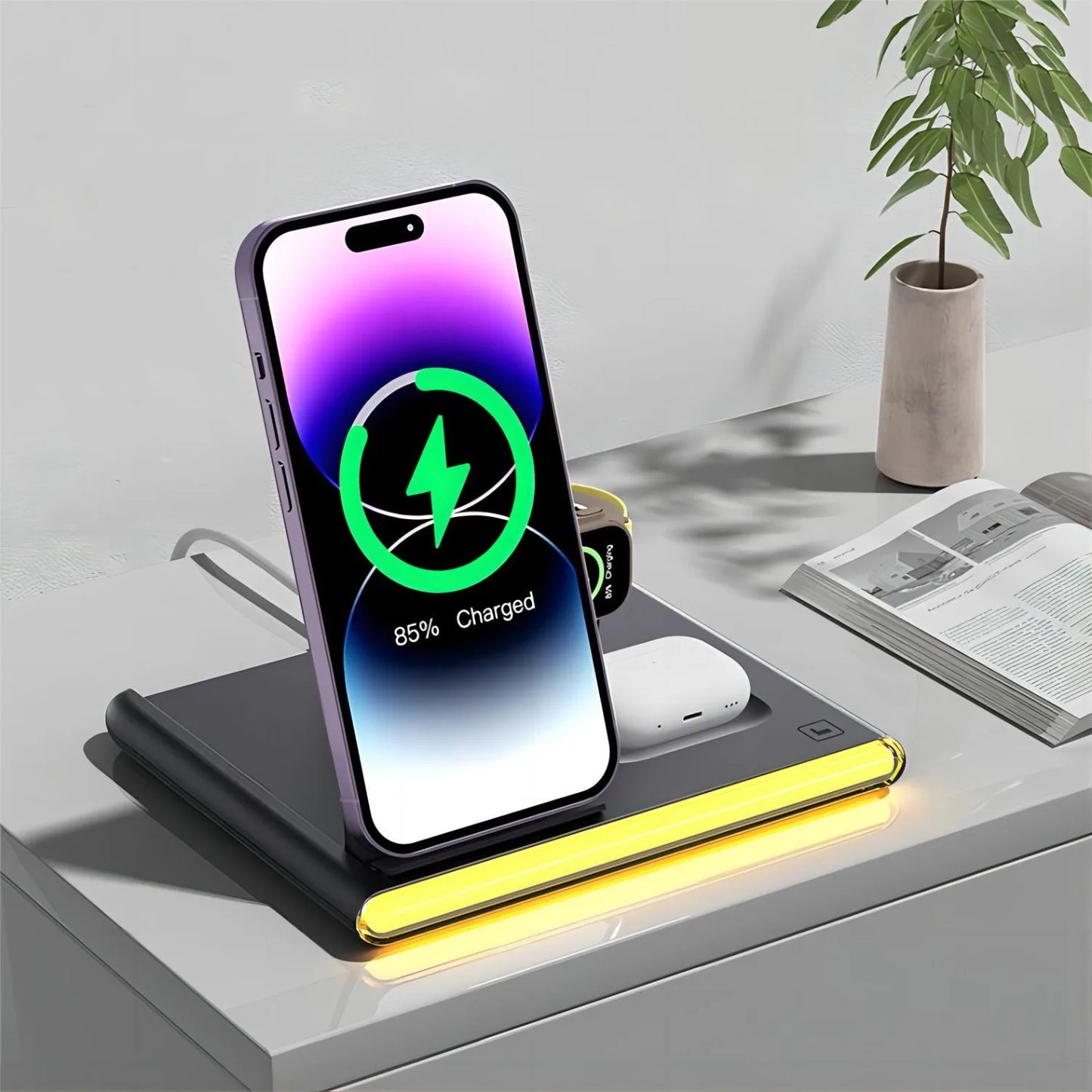 4 in 1 Fast Charing Wireless Charger Station with 30W PD Charger for IPhone/ Samsung All Phones and Watches Earbuds Series