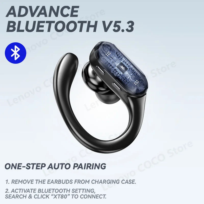 Lenovo XT80 True Wireless Bluetooth Headphones Sports Earphones TWS Waterproof Headset LCD Power Display Noise Reduction Earbuds