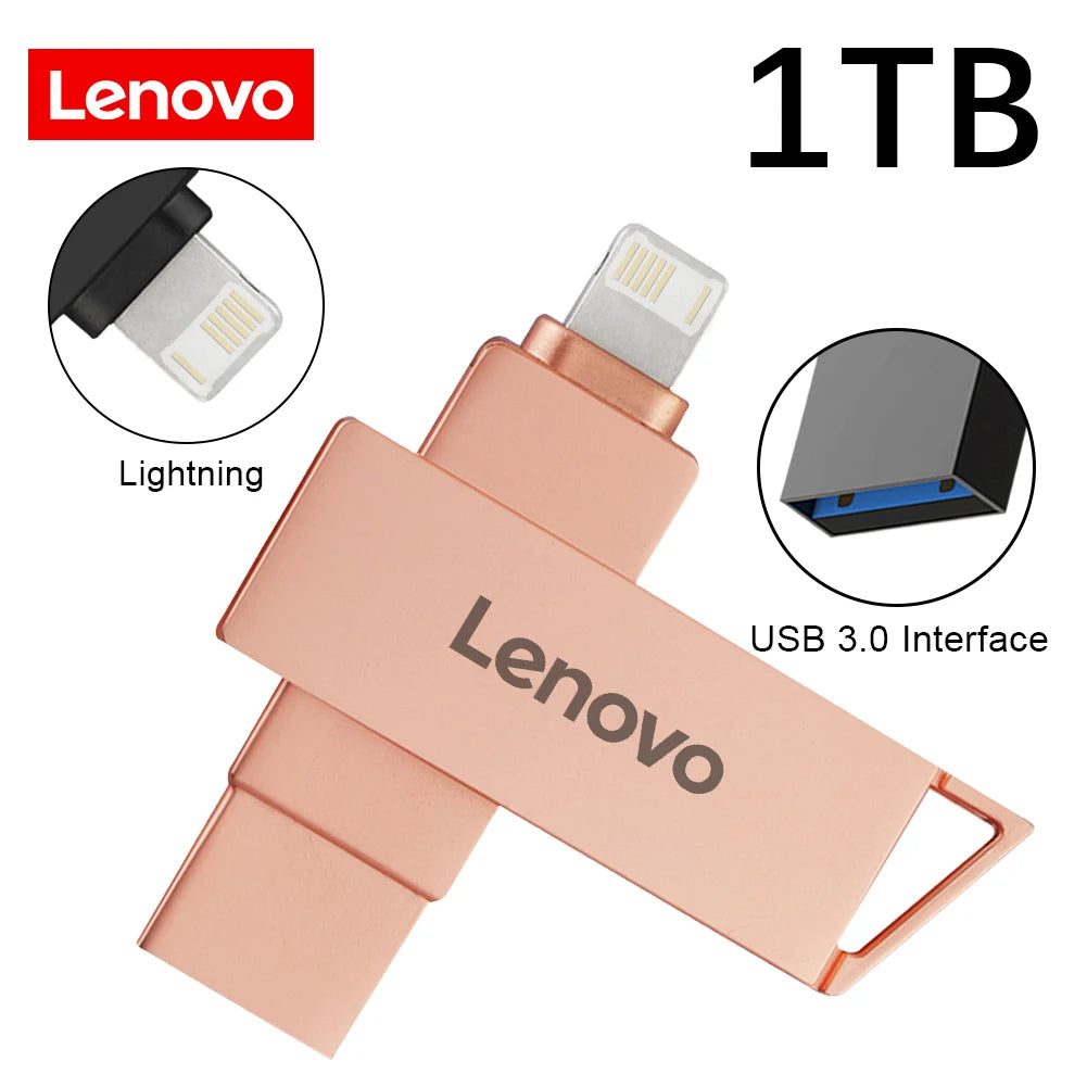 Lenovo Pen Drive 2TB 1TB USB Flash Drive For Iphone OTG Lightning USB 3.0 Metal 2-in-1 Pendrive High Speed Memory Stick 128GB