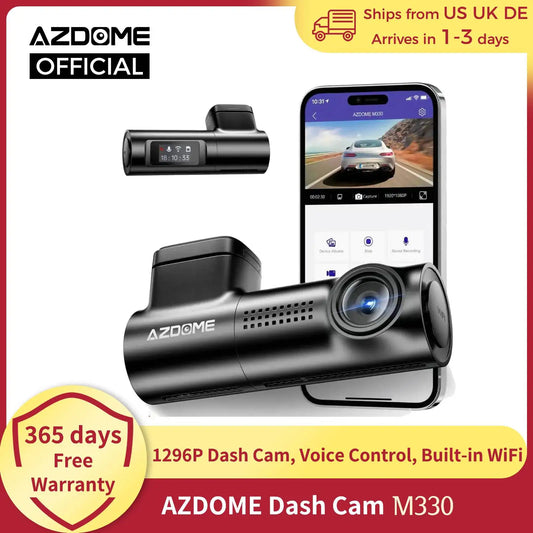 AZDOME M330 Car DVR 1296P Dash Cam Smart Voice Control WiFi Free APP G-sensor Emergency Record Parking Monitor Loop Recording