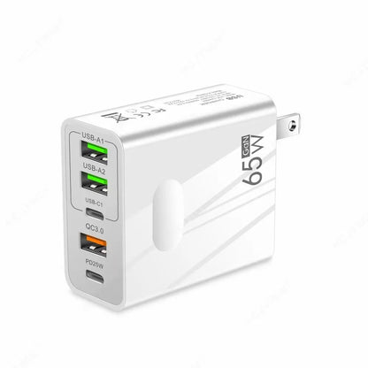 GaN Charger 65W USB PD Muti Plugs Ports Fast Quick Charging Charger Mobile Phone Type C Wall Adapter for IPhone Samsung