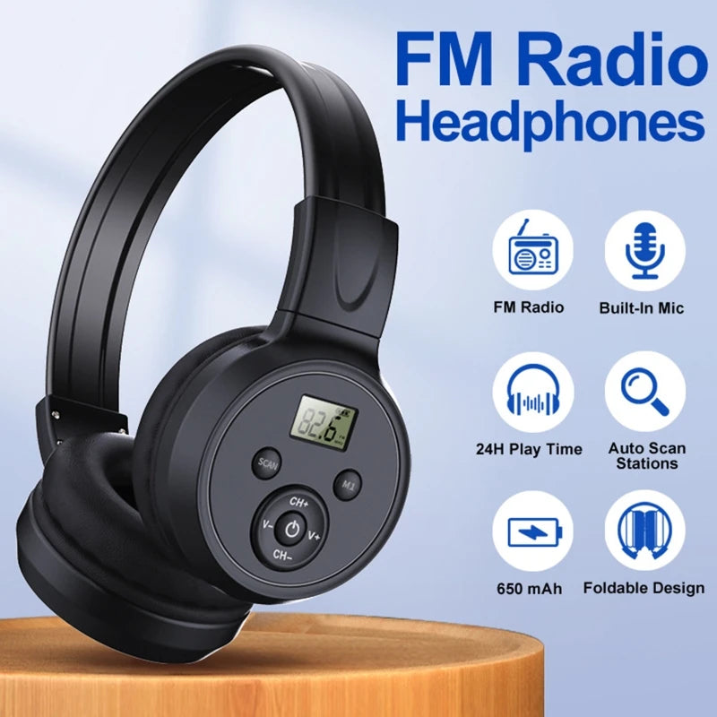 Portable Personal FM Radio Rechargeable Headphone Ear Muffs Foldable Design LCD Display FM Radio Headset Scalable Design