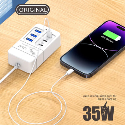 35W Multi-port USB Power Strip Charger PD Fast Charging Charger Power Socket Plug Adapter For iPhone Xiaomi Travel Mobile Phones