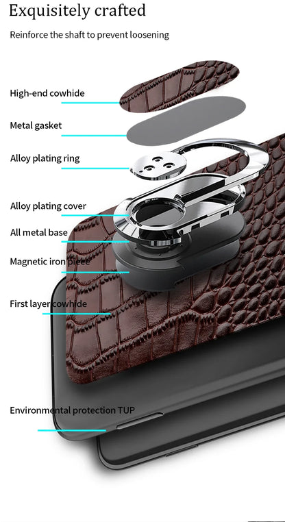 Genuine Cowhide Leather Bracket Phone Case For Samsung Galaxy S24 S23 Ultra S23 Plus S24Ultra S22Ultra Back Cover with Ring