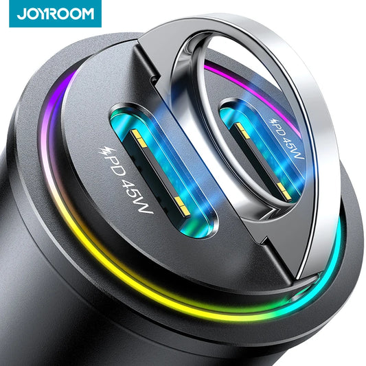 Joyroom 90W Car Charger Super Fast Charging All Metal Dual USB C Car Charger For iPhone 15 Mini PD 45W &PD 45W Car Charger USB C