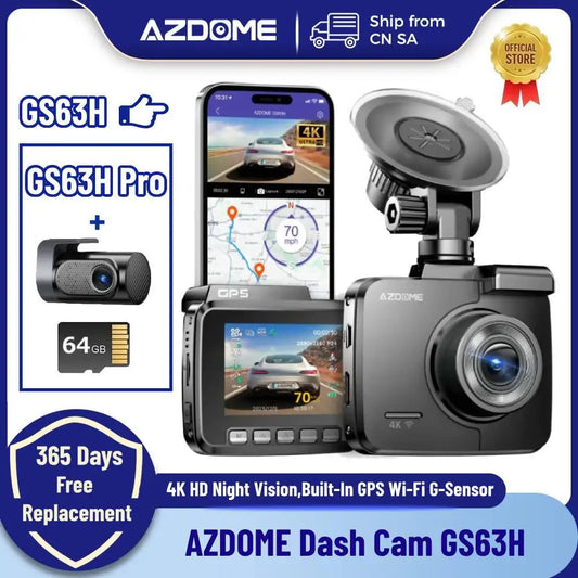 AZDOME Dash Cam GS63H 4K Car Camera Built-In GPS Wi-Fi Car DVR Upgrade Dashcam G-Sensor Motion Detection